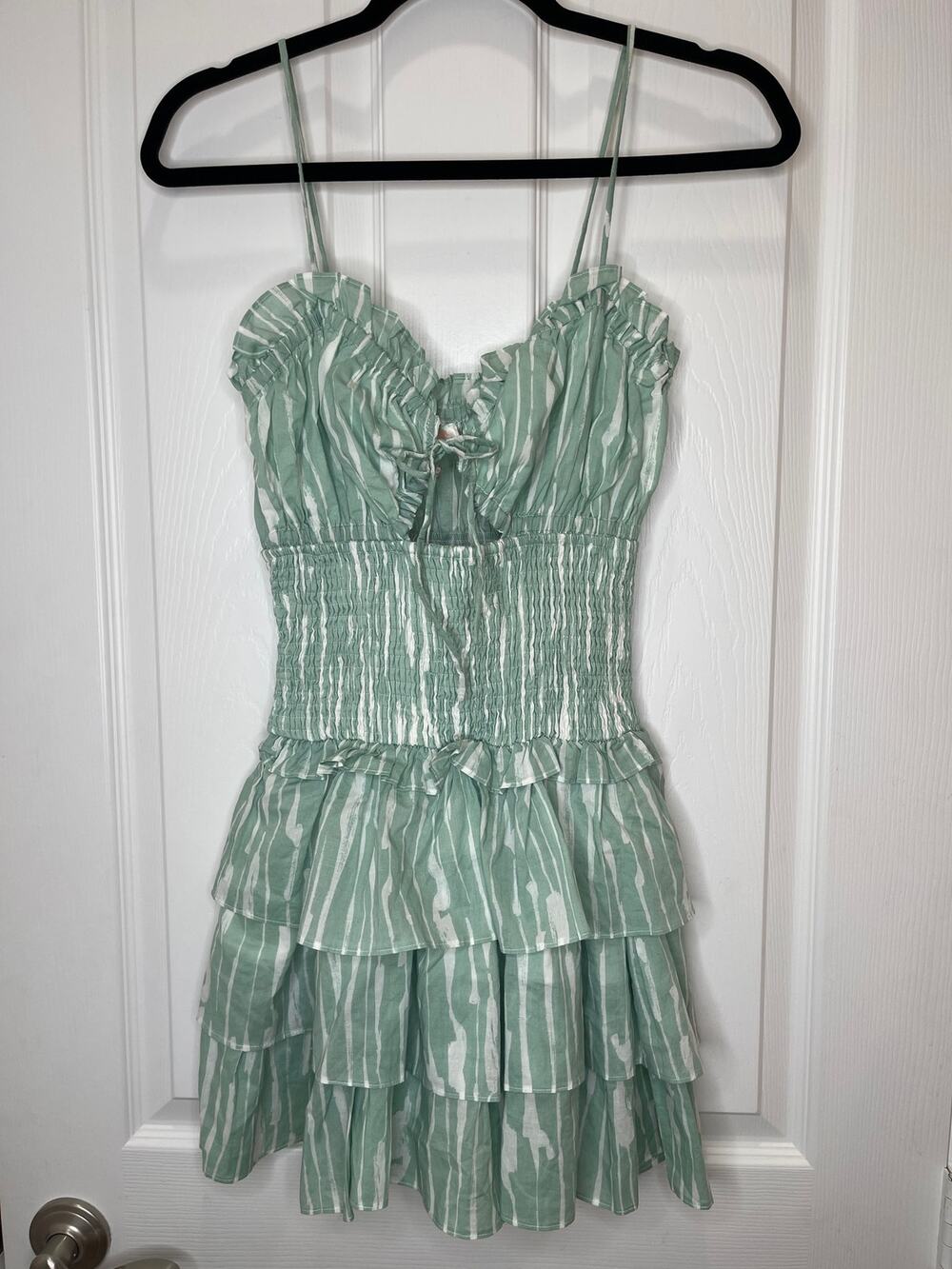 Luxxel NWT mint green white smocked waisted dress sleeveless gathering front Sm